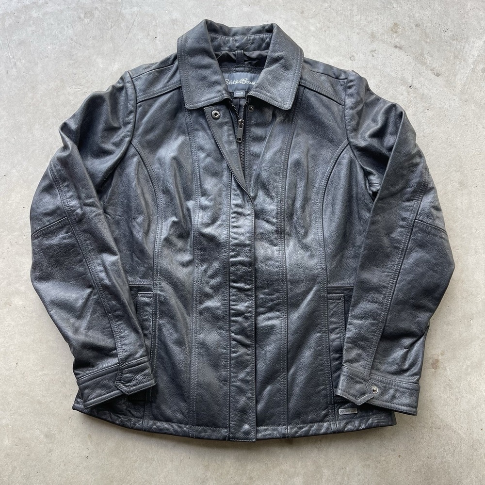 Vintage Women's‎ Eddie Bauer Black Leather Jacket Size Medium